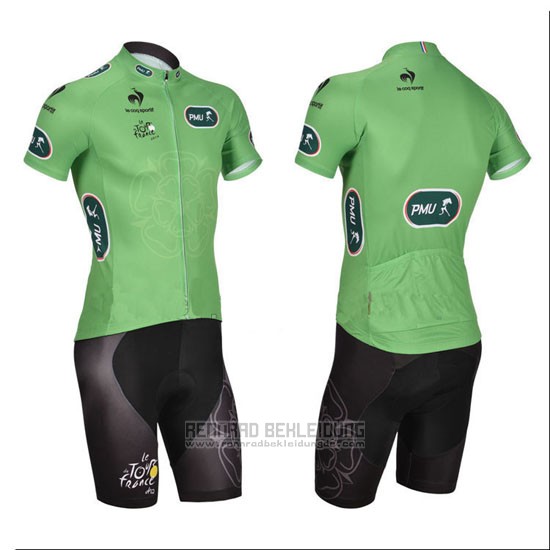 2014 Fahrradbekleidung Tour de France Grun Trikot Kurzarm und Tragerhose
